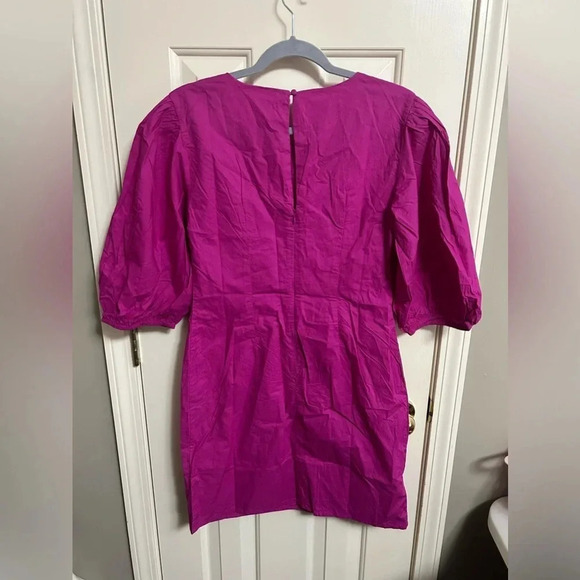 Free People Hope Fuchsia Pink Ruched Puff Sleeve Cotton Mini Dress Medium NWT - Picture 6 of 8